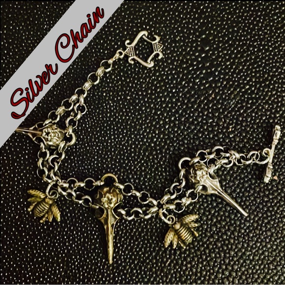 MADE TO ORDER: GOTHIC BIRD SKULL BRACELET or NECKLACE. (BRASS or CHROME)* - Picture 8 of 8